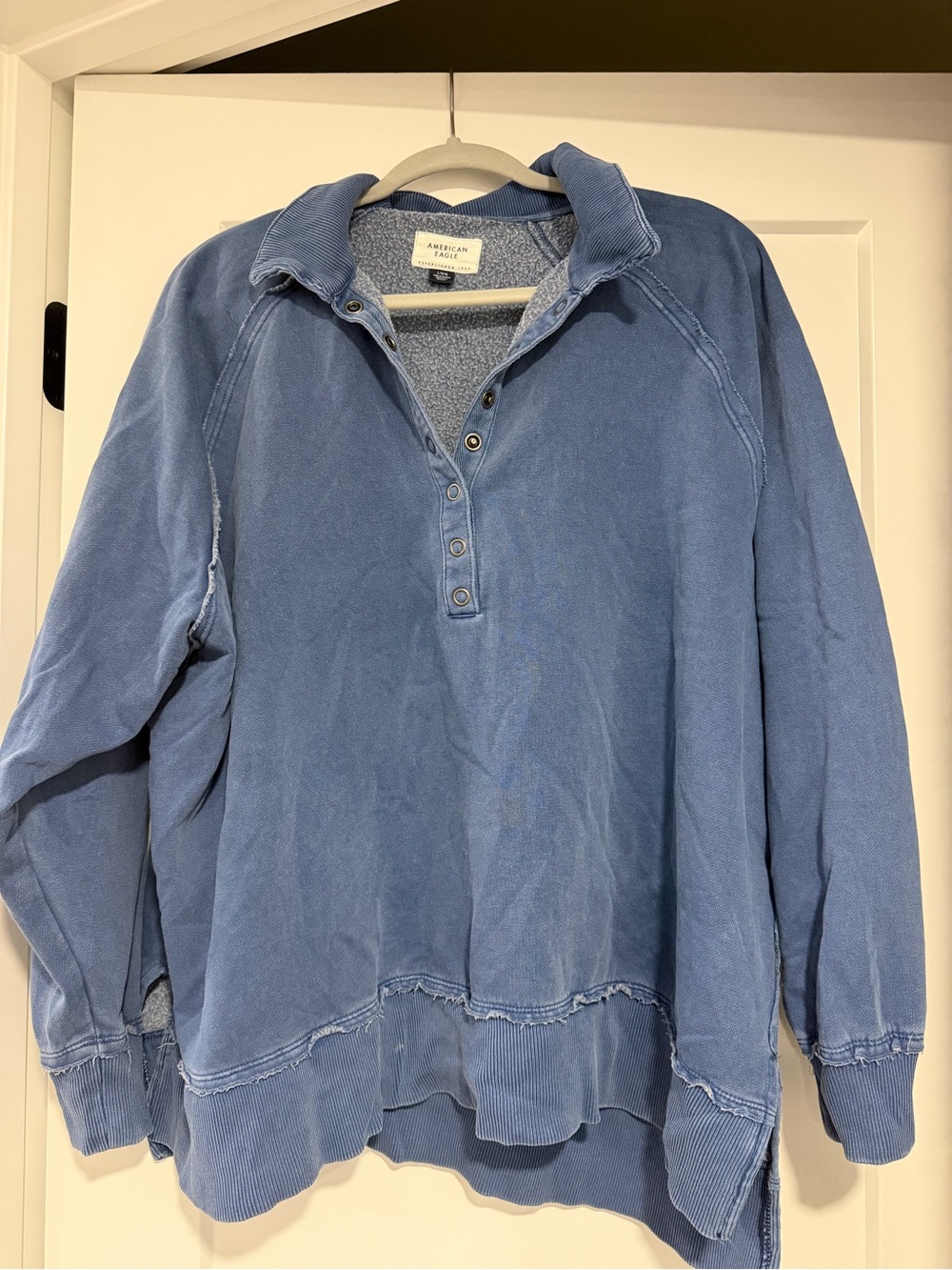 American Eagle Blue Pullover Button-Front Sweatshirt